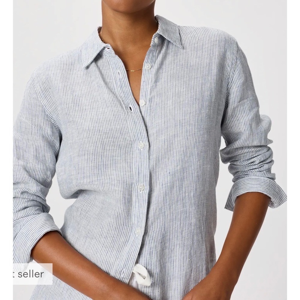 Quince 100% European Linen Pinstripe Button Down Shirt Blue White XS